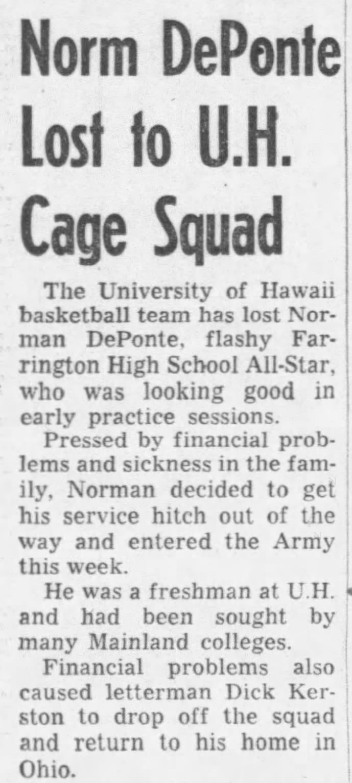 Dad left UH for Army (21 Oct 1959)