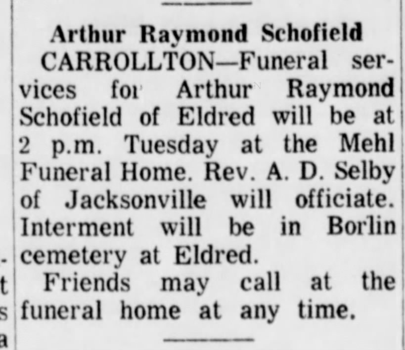 Uncle Raymond's obituary - 21 Mar 1969