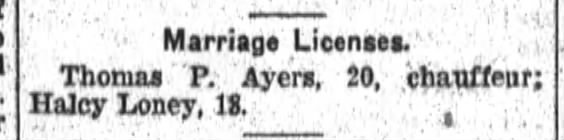 Halcy Loney Marriage 1917