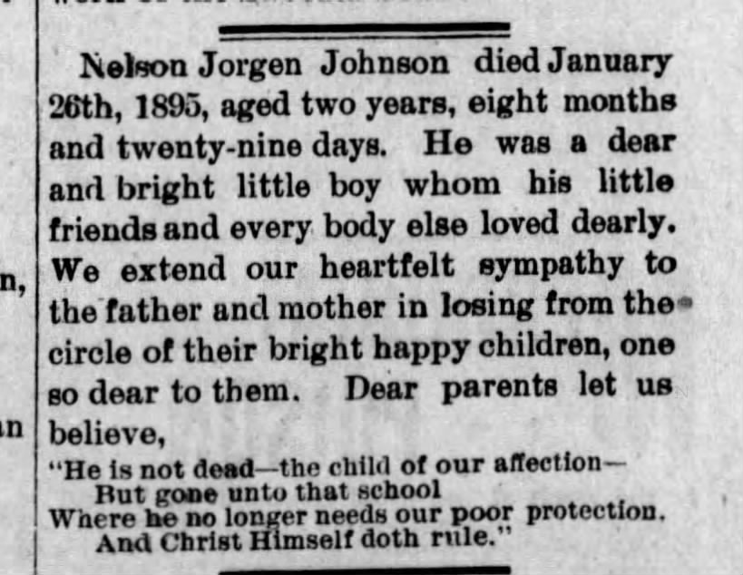 Nelson Jorgen Johnson, age 2, died