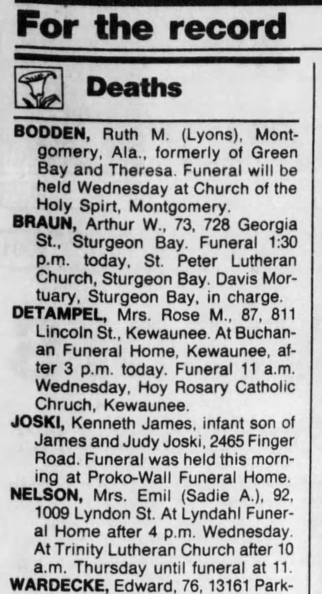 Kenneth James Joski 12/3/1991 Green Bay Press Gazette