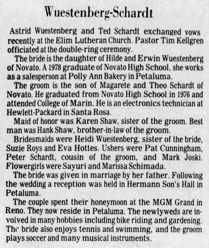 ***Wuestenberg-Schardt Wedding 7/8/1980