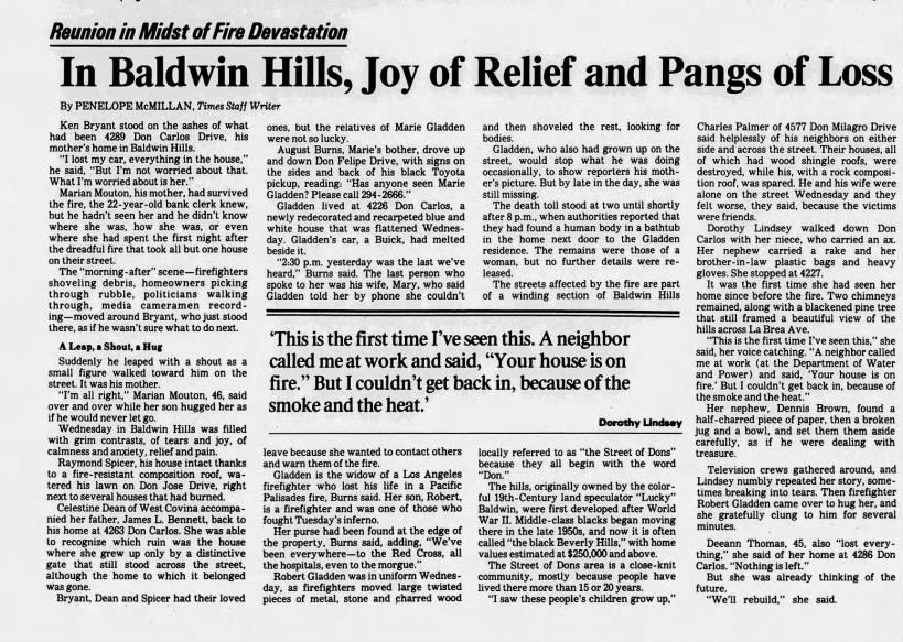 In Baldwin Hills, Joy of Relief and Pangs of Loss