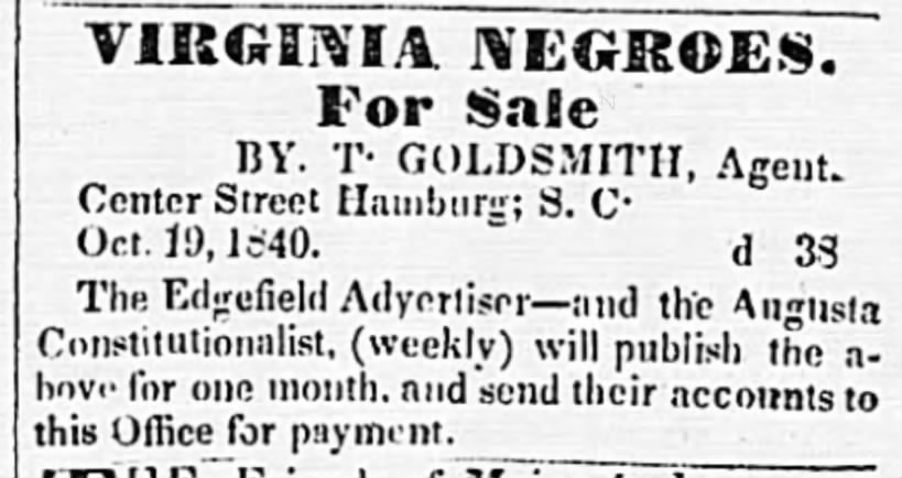 Virginia Negroes for Sale by T. Goldsmith, Agent