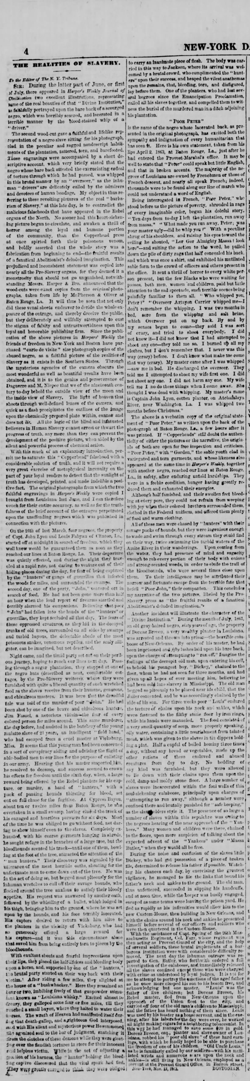 The Realities of Slavery: To the Editor of the N.Y. Tribune