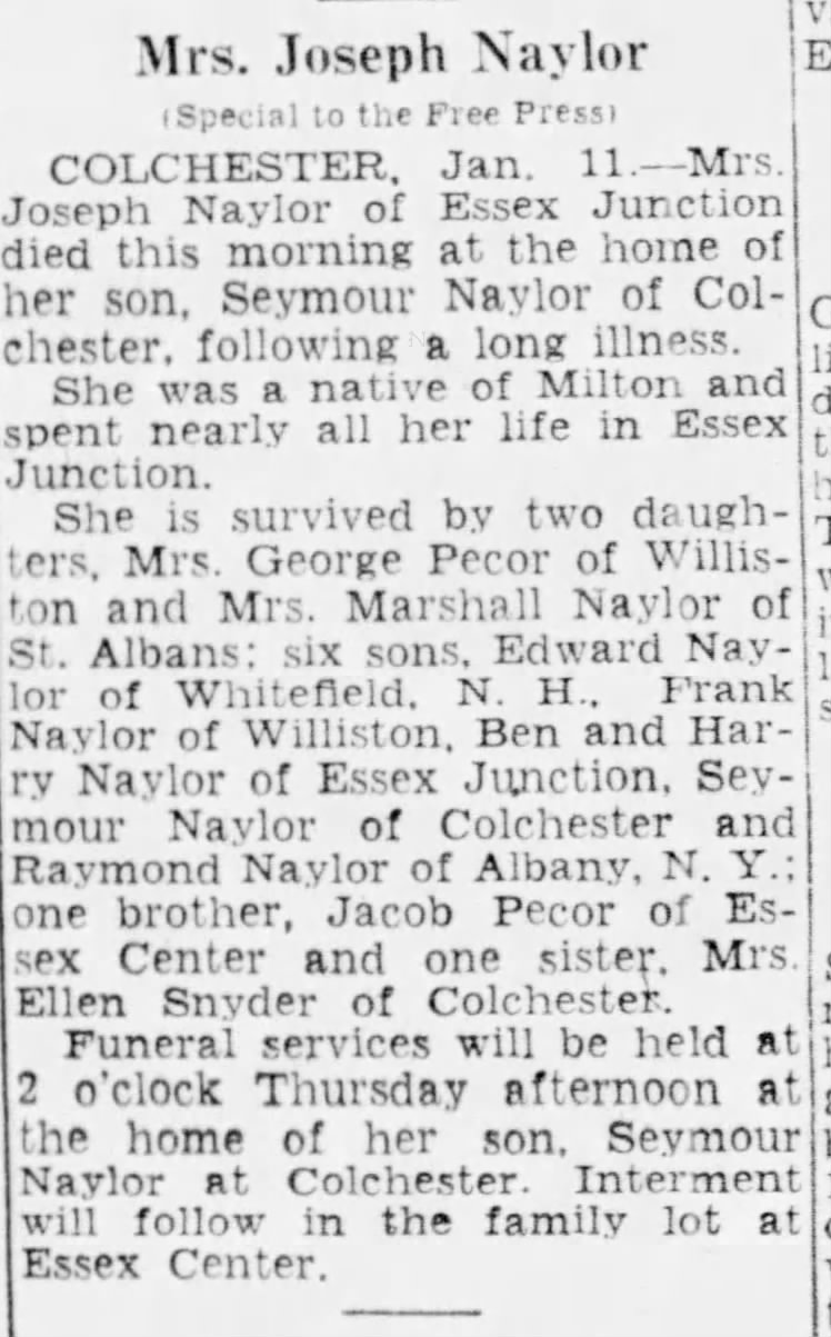 delia pecor naylor obituary 1938