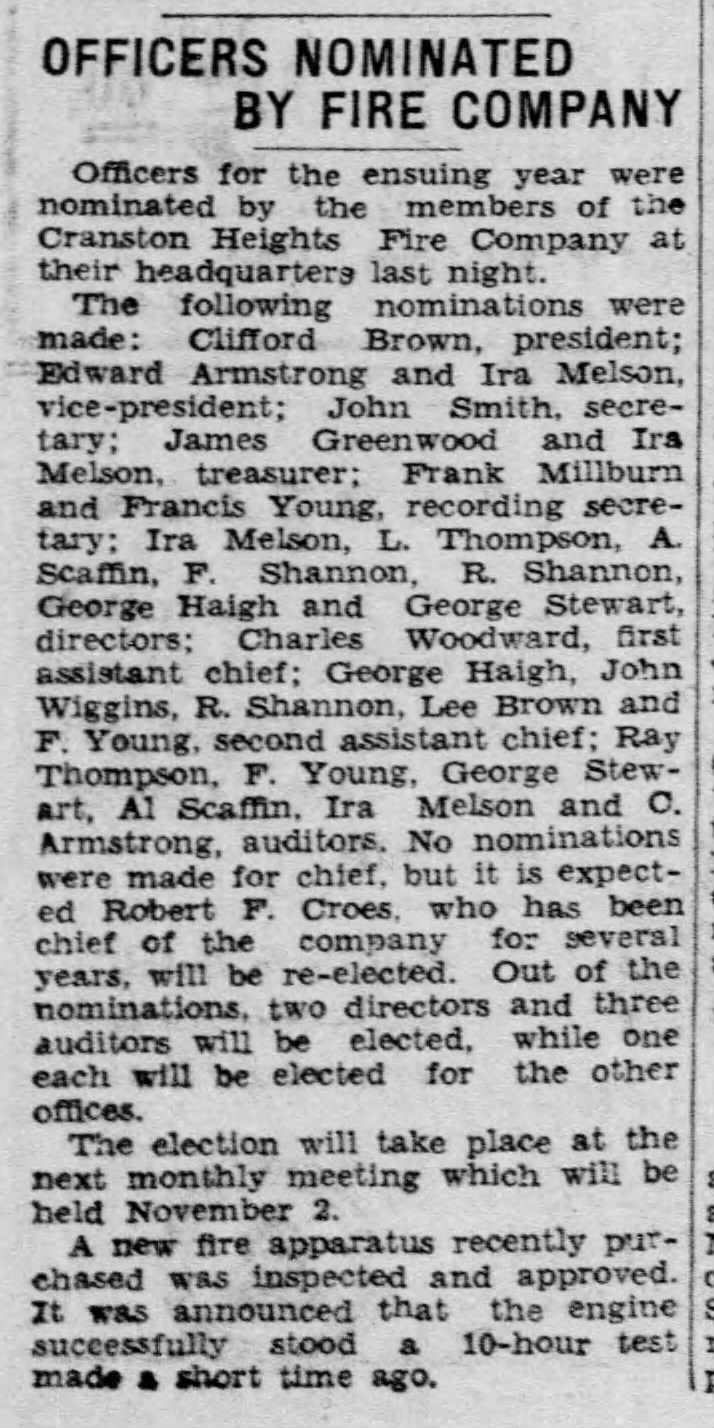CHFCo. Nominations for Office in 1932 (6Oct1931) Morning News