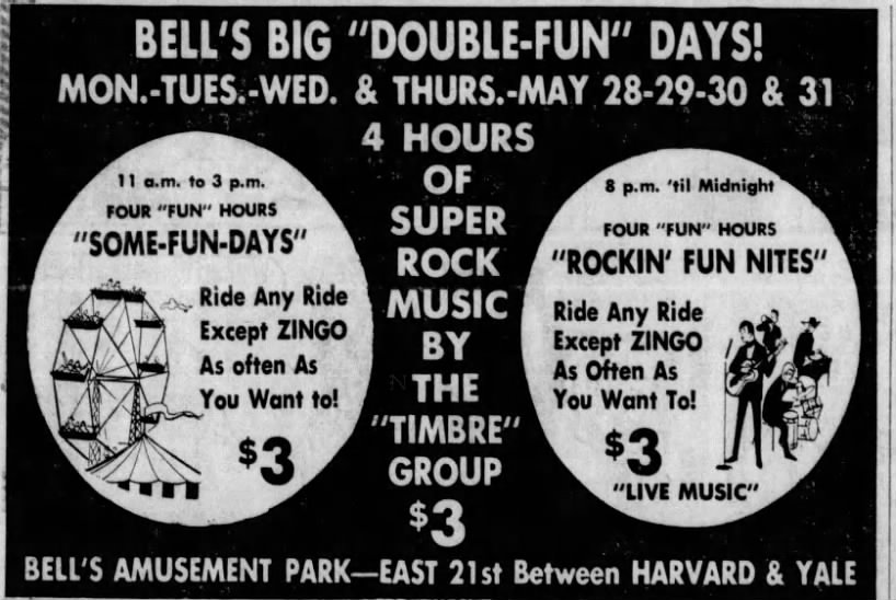 19730526 Bell's Amusement Park ad: Double-Fun Days