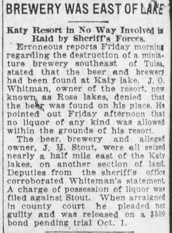 Raided brewery was not at Katy Lake. Owned by J. H. Stout.