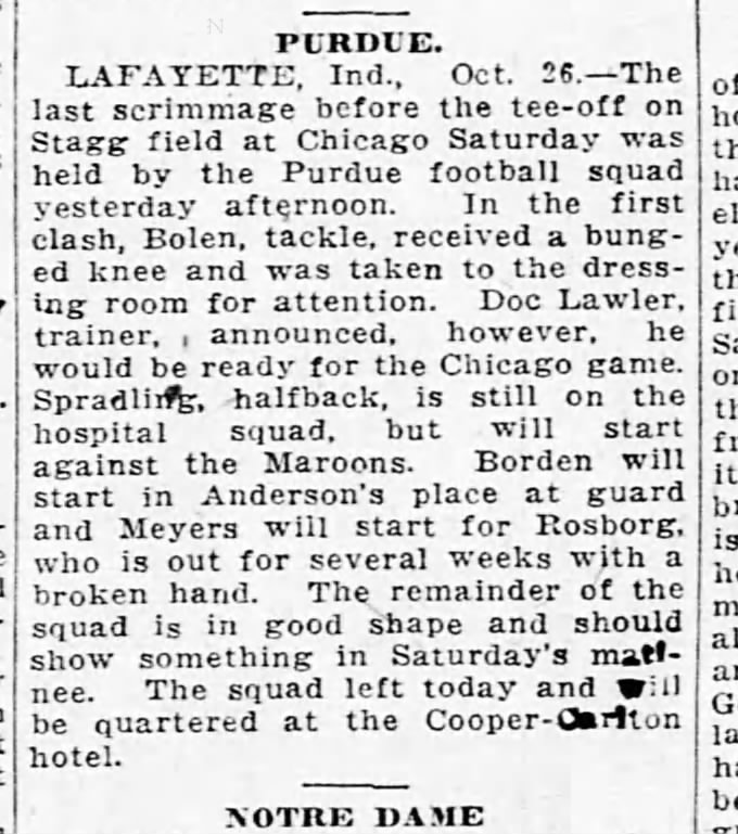 Rosborg out for Purdue, 27 Oct 1923