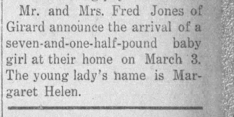 JONES, Margaret Helen (1912 - 2000) Birth Announce - The Lansing News.