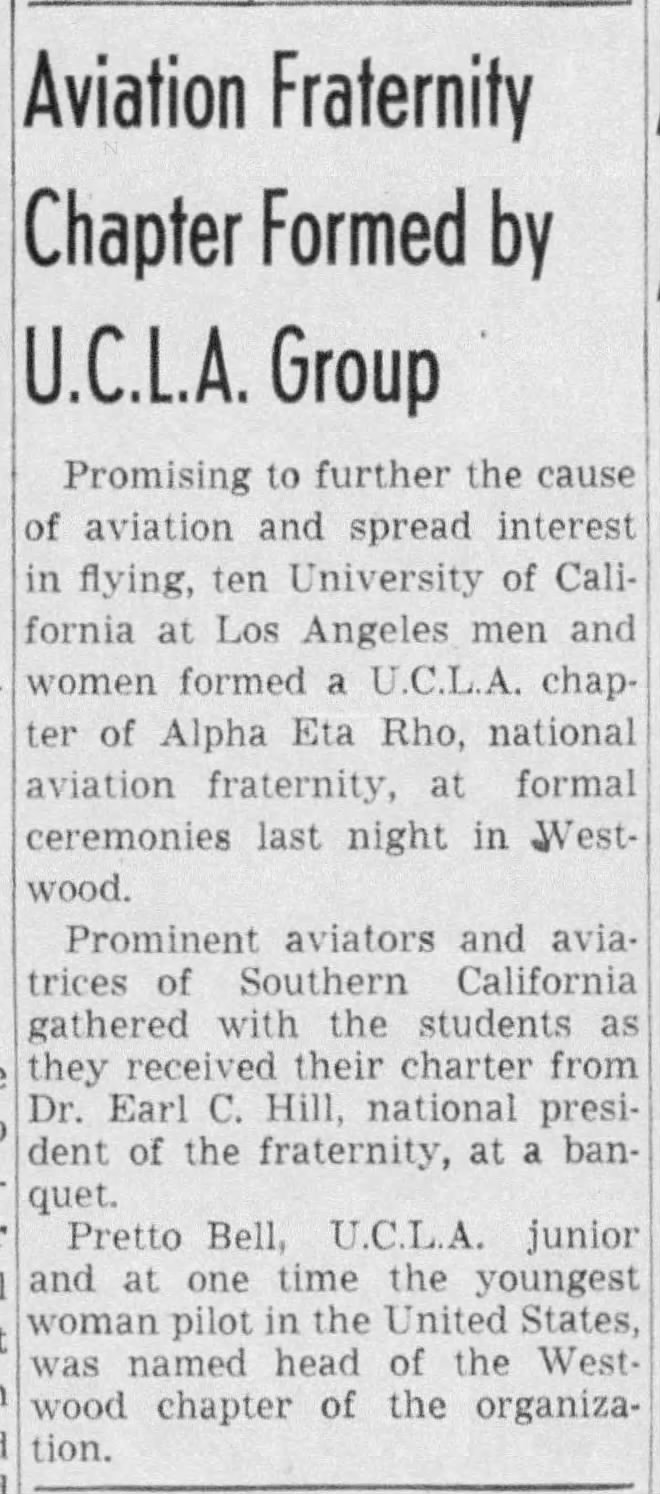 Aviation Fraternity Chapter Formed by U.C.L.A. Group