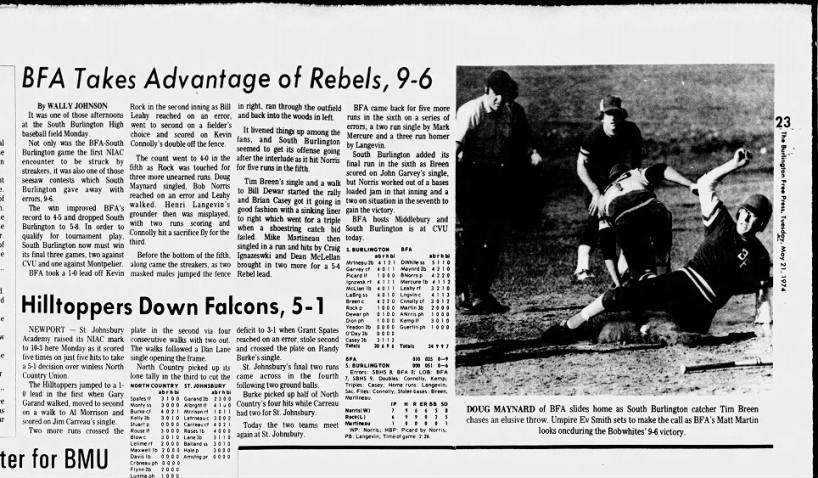 Rebels vs. BFA Baseball 1974