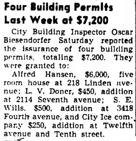 Four Building Permits Last Week at $7,200 - Council Bluffs Nonpareil - 19 Jan 1947, page 5