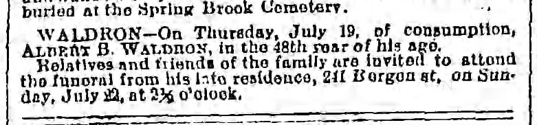 Albert B Waldron Sr Obit  21 July 1877  page 3 Brooklyn Daily Eagle