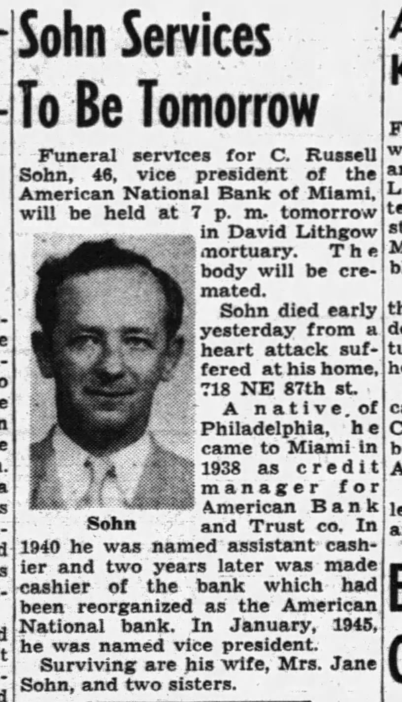 Clarence Sohn obit-The Miami News-12-19-1946