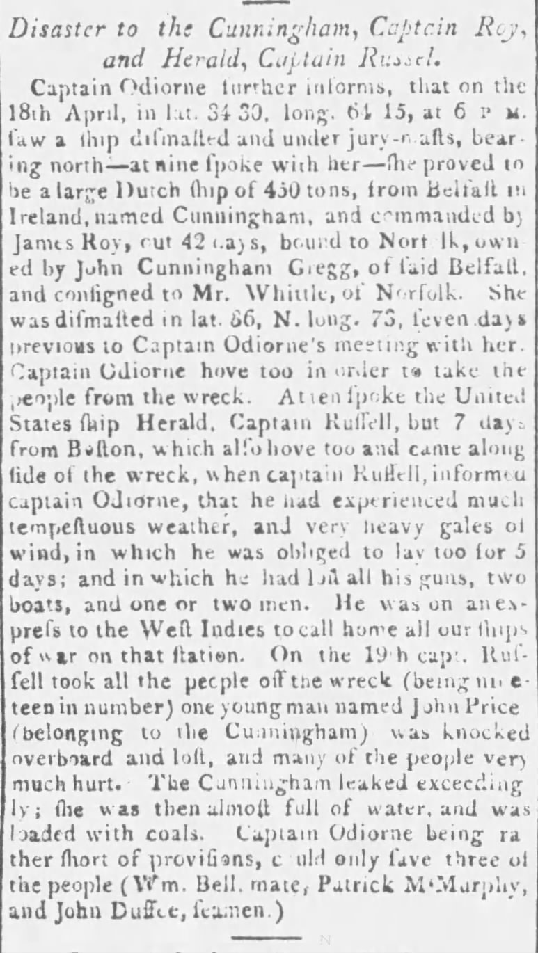 USS Herald (1798) and Dutch ship ''Cunningham'' of Belfast