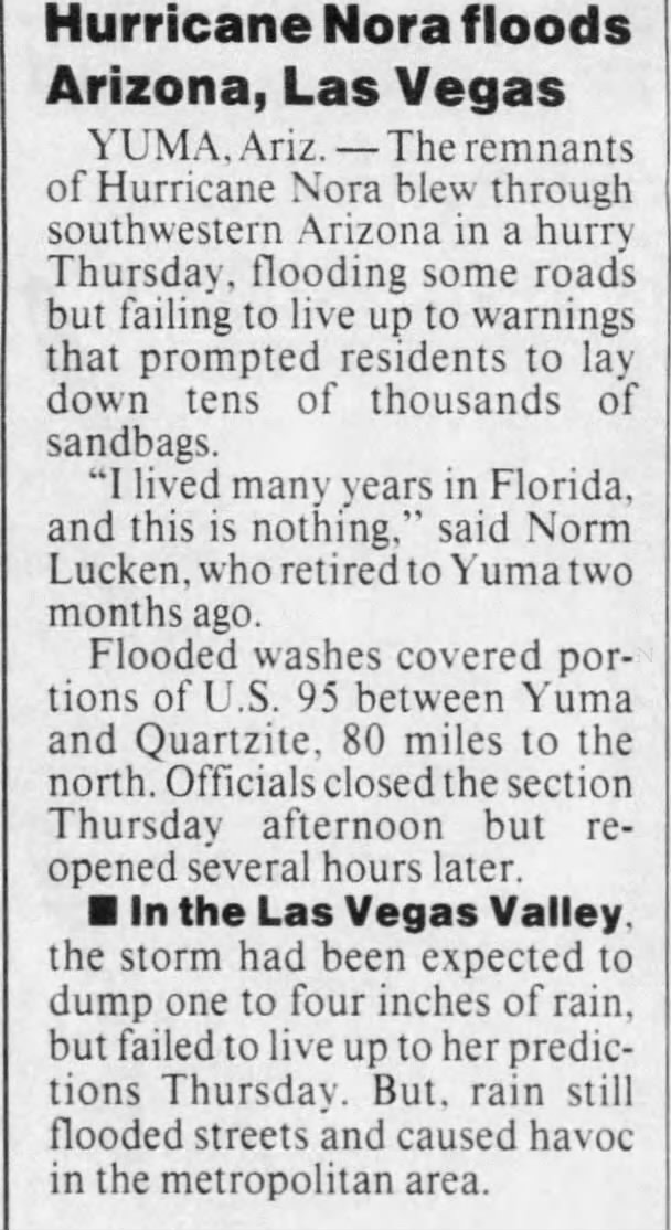 Hurricane Nora floods Arizona, Las Vegas