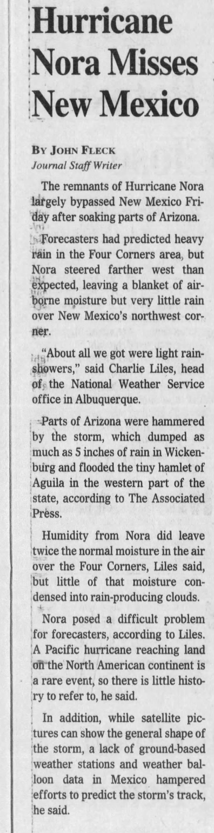 Hurricane Nora Misses New Mexico