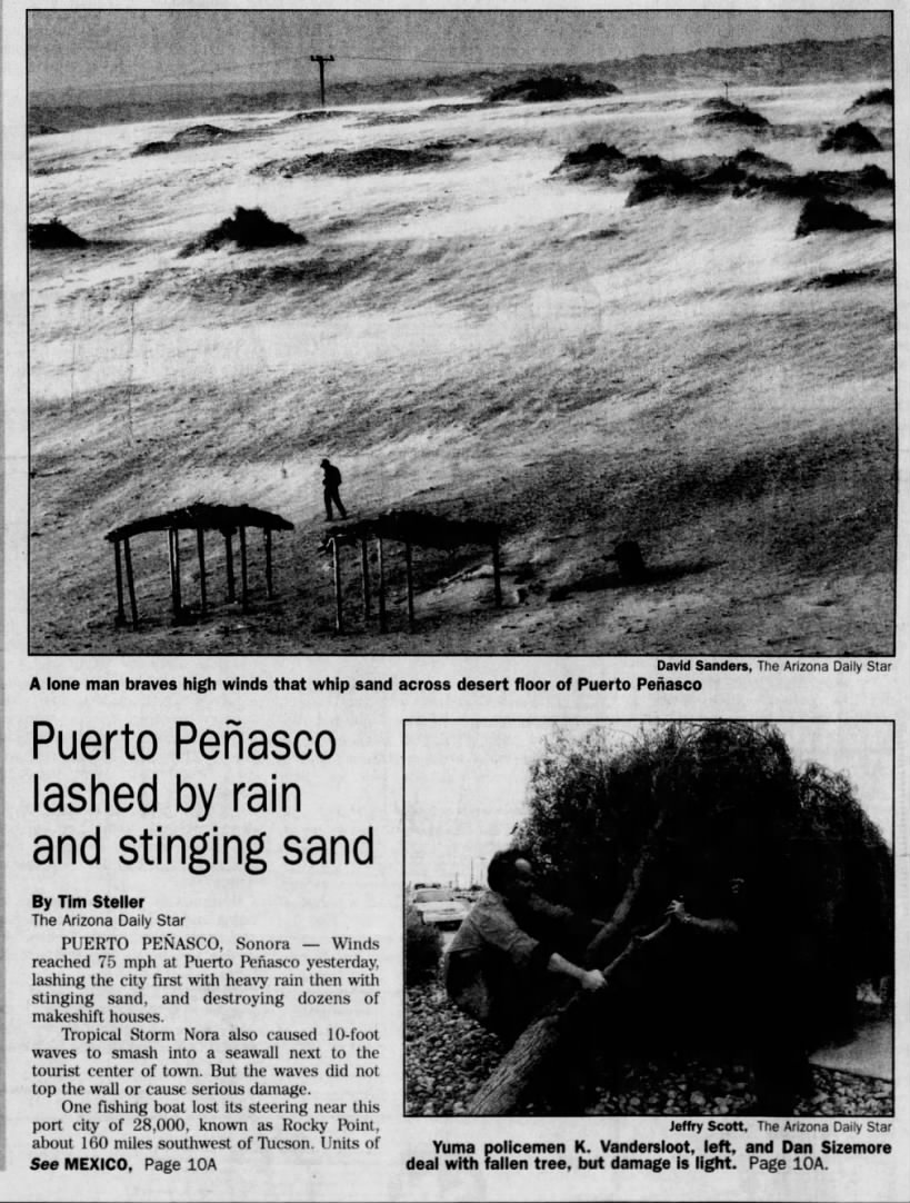 Puerto Peñasco lashed by rain and stinging sand
