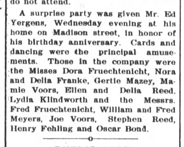 Dora Fruechtenicht, Fred, The Fort Wayne Journal Gazette, Fri. Nov. 20, 1903, p.7