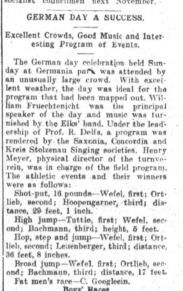 German Day, The Fort Wayne Sentinel, Mon. Aug. 25, 1913, p.2