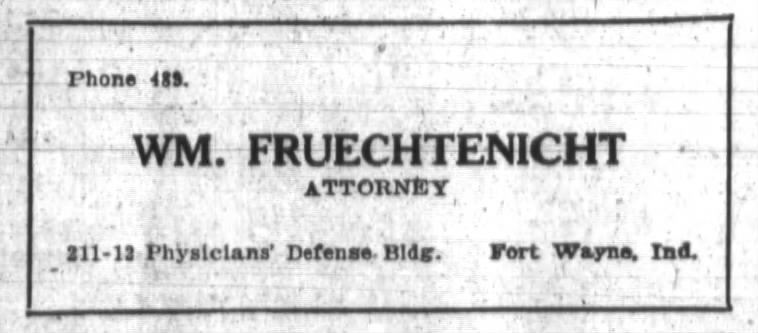 William Fruechtenicht, The Fort Wayne Journal-Gazette, Th Jan. 1, 1920 p.17
