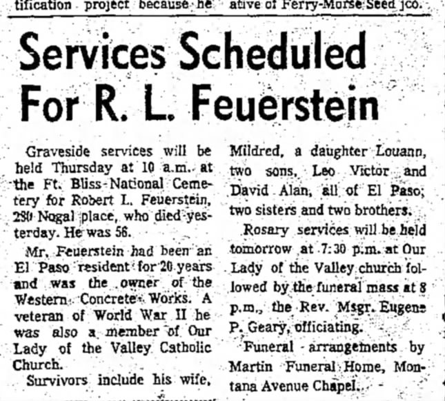 Funeral Services for R.L.Feuerstein.