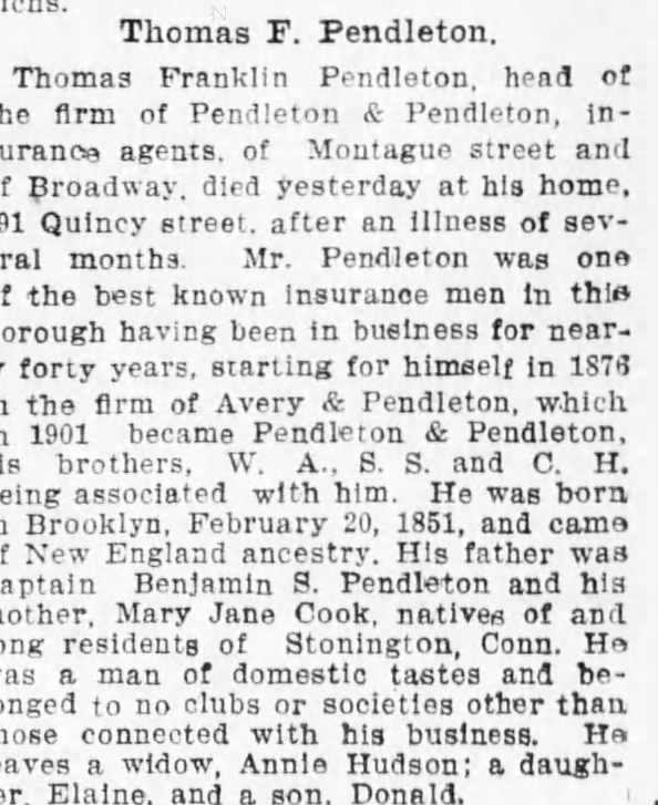 Thomas Franklin Pendleton's Obituary
                      07 Feb 1910