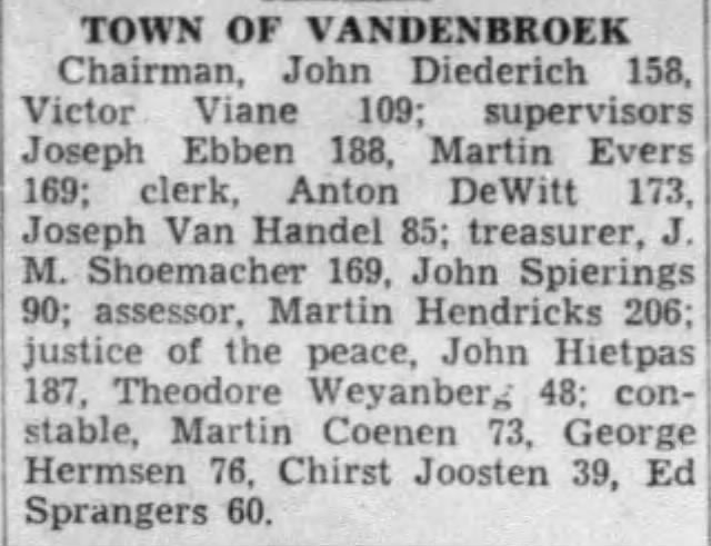 Joseph Ebben, Town of Vandenbroek supervisor