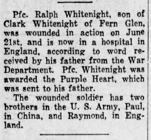 Ralph Whitenight, wounded, awarded Purple Heart