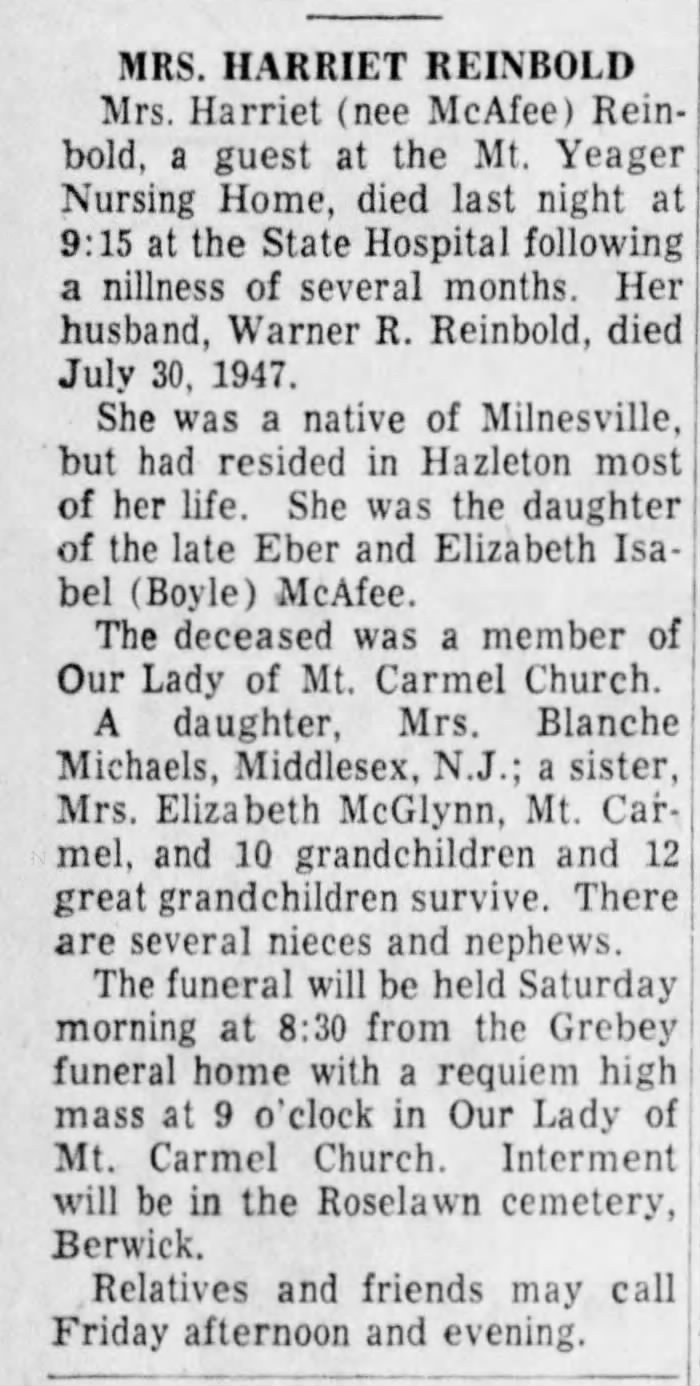 Obituary Harriet McAfee Reinbold