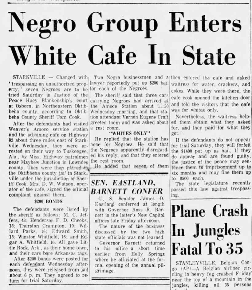 Negro Group Enters White Cafe in State