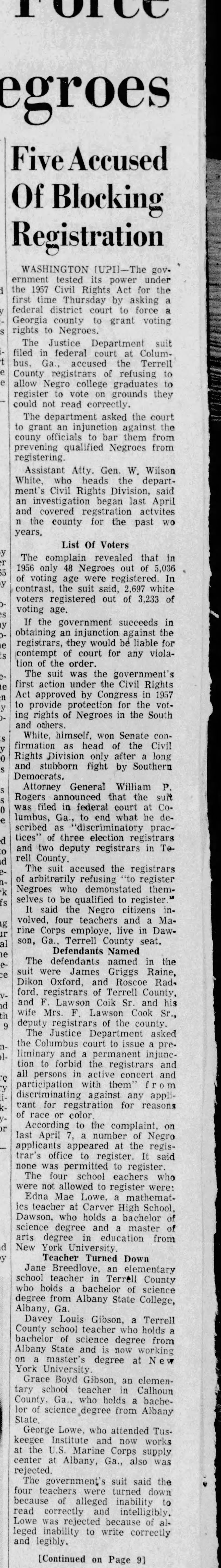 Terrell County Georgia  Civil Rights Act vote register