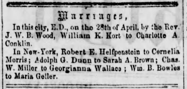 William Burrows Bowles to Maria Geller marriage 28 Apr 1857