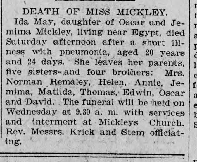 Ida May Mickley obituary