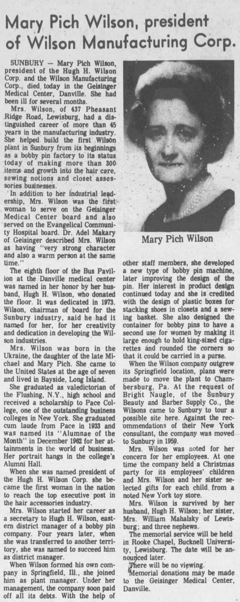 Obituary for Mary Pich Wilson