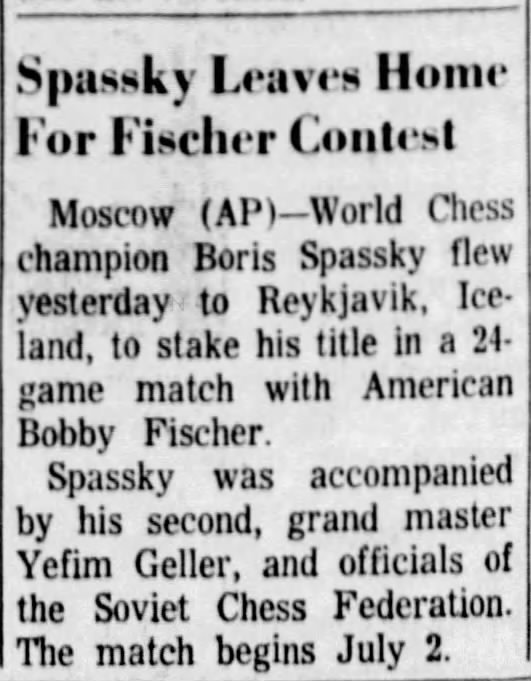 Spassky Leaves Home For Fischer Contest
