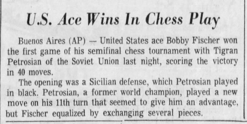 U.S. Ace Wins In Chess Play