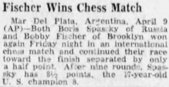 Fischer Wins Chess Match