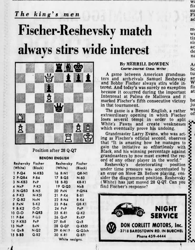 The King's Men - Fischer-Reshevsky Match Always Stirs Wide Interest
