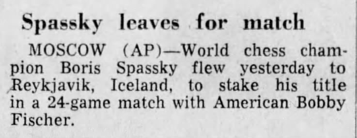 Spassky Leaves For Match
