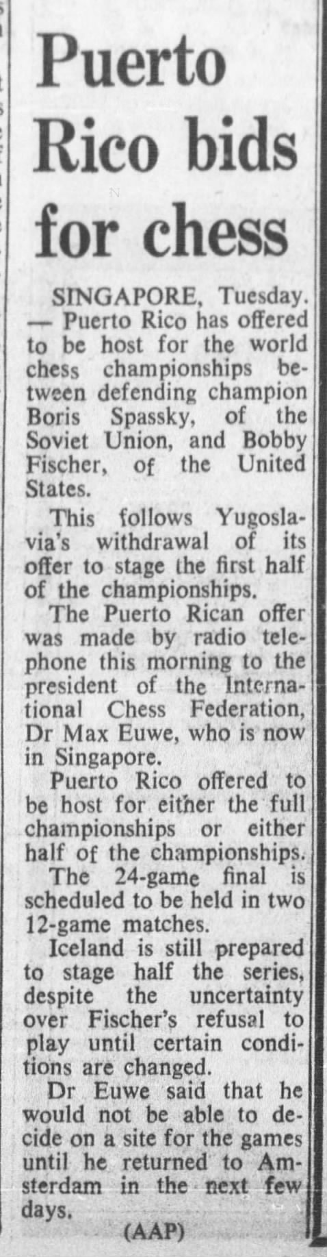 Puerto Rico Bids For Chess