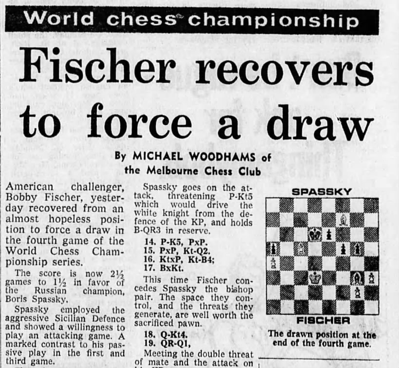 Fischer Recovers to Force a Draw