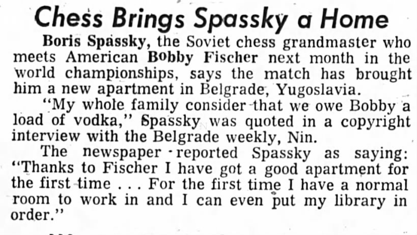 Chess Brings Spassky a Home