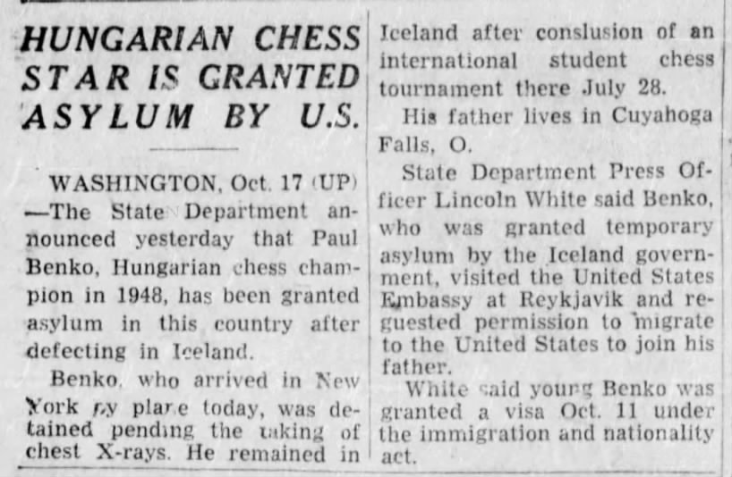 Hungarian Chess Star Is Granted Asylum by U.S.