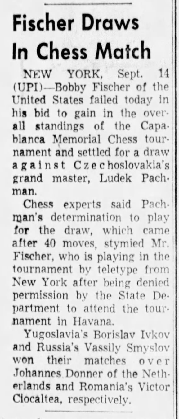 Fischer Draws In Chess Match