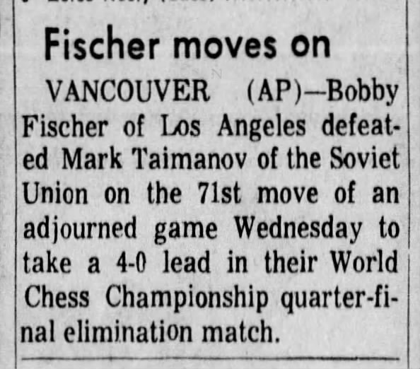 Fischer Moves On