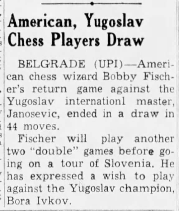 American, Yugoslav Chess Players Draw