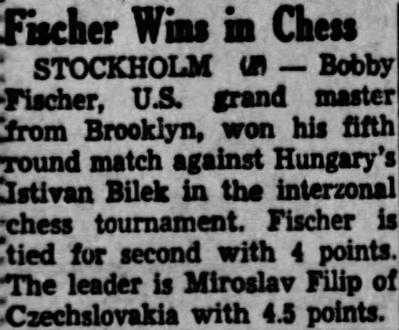 Fischer Wins in Chess